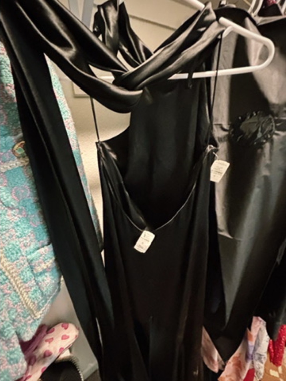 Neiman Marcus Black Satin Maxi Dress
